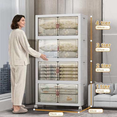 UAMFURI 700QT Stackable Storage Bins with Lids, Storage Cabinet with Wheels - Image 2