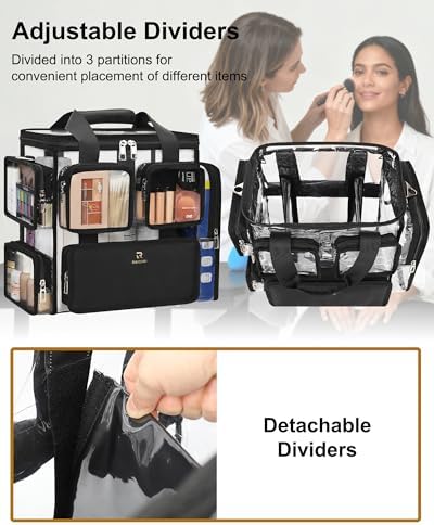 Relavel Large Clear Makeup Bags, Professional Makeup Artist Kit Set Bag with Removable Dividers, Travel Cosmetic Organizer Hairstylist Traveling Bag Transparent PVC Work Tote Bag Duffle Bag for Women - Image 2
