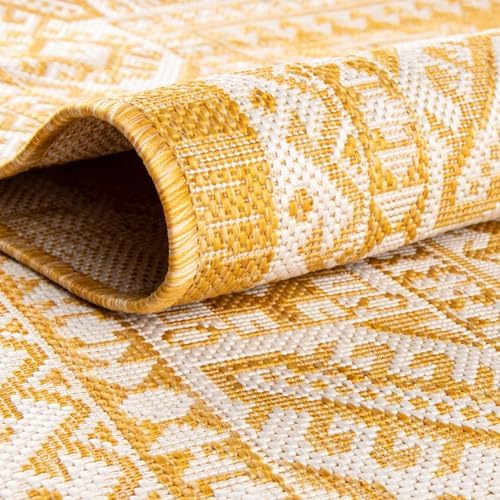 Rugs.com - Outdoor Aztec Rug – 3' 1 x 5' 3 Yellow Indoor/Outdoor Rug – Durable for Patios, Decks, and Porches - Image 7