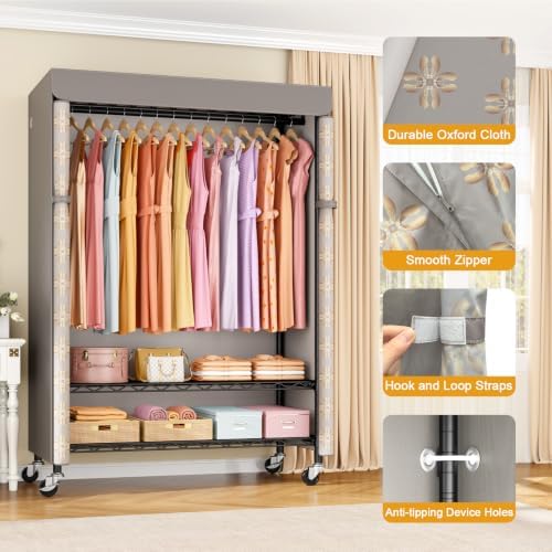 ULIFHOME P6C Plus Rolling Clothes Rack with Cover, Covered Clothing Rack - Image 6