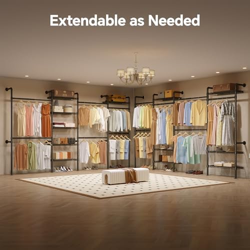 Higeego W4 Wall Mounted Clothes Rack, Industrial Pipe Clothing Rack, Black - Image 3