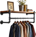 WEBI Wall Mounted Clothes Rack with Shelf,30" Industrial Pipe Clothing Rack with Shelf with Hanging Rod,Heavy Duty Iron Garment Rack Bar,Retail Display Clothes Rod for Laundry Room,Closet,Black by WEBI