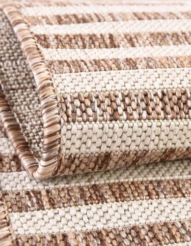 Unique Loom Outdoor Striped Collection Area Rug - Striped (10' Square Taupe/Ivory) - Image 5