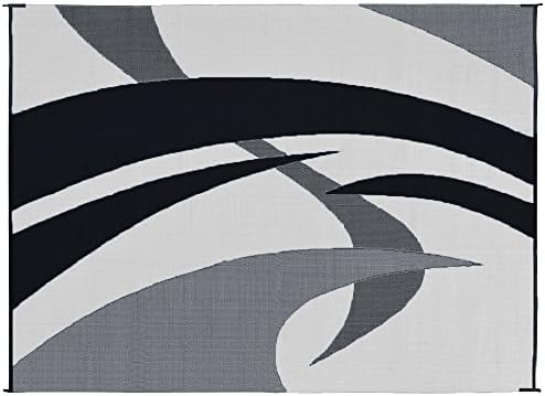 Stylish Camping Outdoor Patio / RV Camping Mat - Swirl (Black/White, 9-Feet x 12-Feet) - Image 3