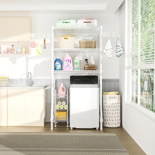 Ulif U8 Laundry Room Storage Organizer, Over The Washer and Dryer Storage Shelves for Laundry Organization, 35”W x 17.3”D x 76.2”H, Suit Washing Machine Width Within 32.6”, Hold 304 lb, White - Image 5