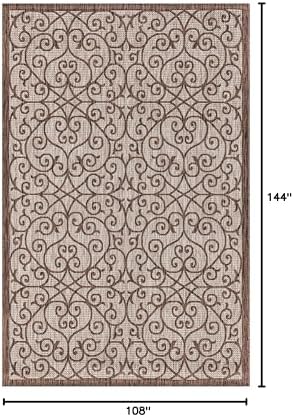 Eyely Filigree Weave Area Rug 9X12 Taupe/Espresso, Indoor Outdoor Rug - Image 2