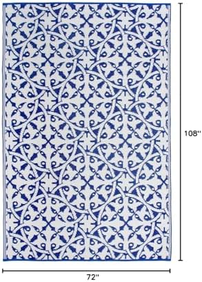 Fab Habitat Outdoor Rug - Waterproof, Fade Resistant, Crease-Free - Premium Recycled Plastic - Spanish Tile Farmhouse - Large Patio, Deck, Sunroom, Camping, RV - San Juan - Dark Blue - 6 x 9 ft - Image 2