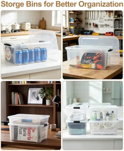EOENVIVS 15L Clear Storage Bins with Lids, 4 Pack Stackable Plastic Storage Containers with Lids, Latching Storage Boxes and Organizer Bins for Closet, Toys, Crafts and Office - Image 3