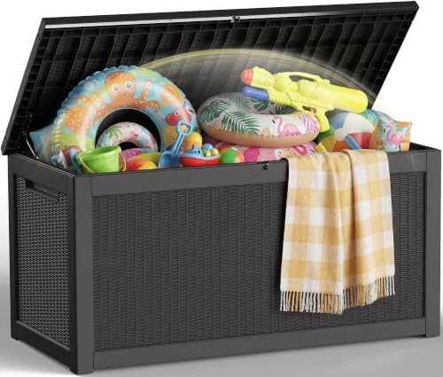 EFU Outdoor Storage Box 360 Gallon Deck Box, Waterproof Resin, Black by EFU