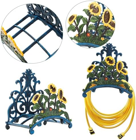 Sungmor Cast Iron Heavy Duty Garden Hose Holder - Decorative Hand-Painted Sunflower Wall Mounted Water Hose Hanger - Wall Decoration Hanging Hose Rack - Hose Reel Storage Butler - Metal Hose Stand - Image 5
