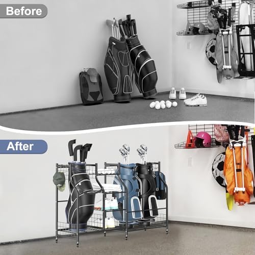 WALMANN Garage Golf Bag Stand, Large Golf Bag Storage with Golfing Accessories Storage Shelves Rolling Golf Bags Organizer - Image 7
