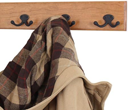 PegandRail Solid Cherry Wall Mounted Coat Rack - Oil Rubbed Bronze Double Style Coat Hooks - Made in The USA (Cherry,15" x 3.5" with 3 Hooks) - Image 2