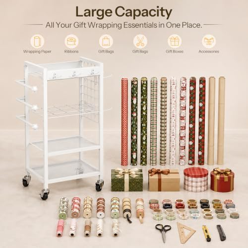 HOOBRO Wrapping Paper Storage Cart, Rolling Craft Storage Cart with Wheels - Image 7