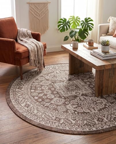Rugs.com - Outdoor Aztec Rug – 5 Ft Round Brown Indoor/Outdoor Rug – Washable, Weather-Resistant for Patios, Decks, and Porches - Image 6
