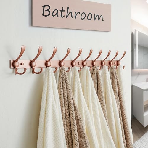 Dseap Coat Rack Wall Mount 37 Inch, Heavy Duty 12-Gauge Base vs Flimsy 1mm, Double-Thick Solid Anti-Snap Hooks, 16” Stud-Mount, Stainless Steel 10-Hook Hanger for Closet Entryway, Rose Gold - Image 5
