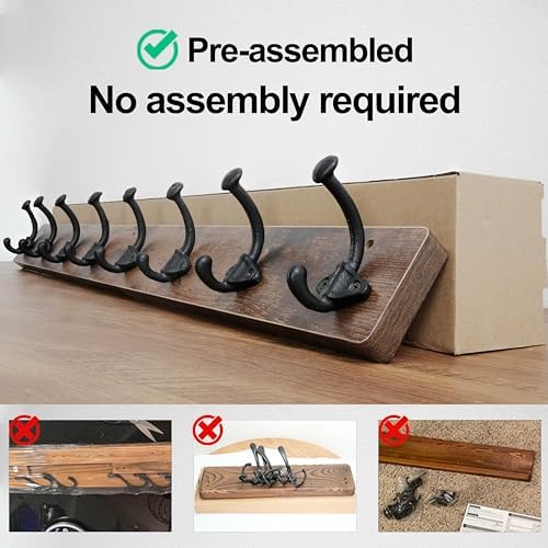 WEBI Rustic Coat Rack Wall Mount,35.43" Long 8 Cast Iron Coat Hooks Wall Mounted,Heavy Duty Farmhouse Wood Coat Hanger Wall Antique Vintage Hooks for Hanging Jacket,Clothes,Backpack,Rustic Brown - Image 4