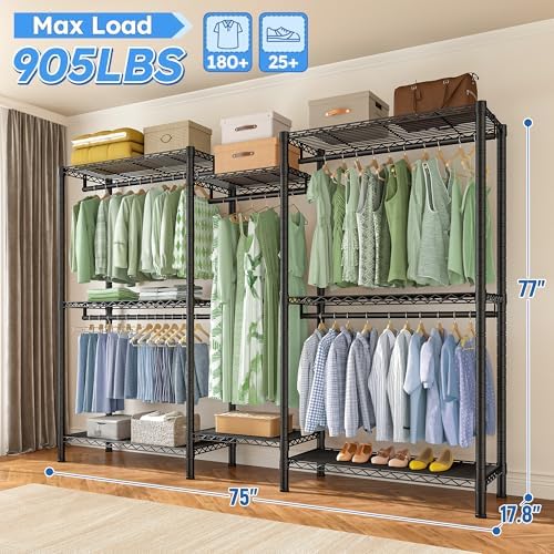 Raybee Clothes Rack, Freestanding Closet Storage System, 5 Rods 8 shelves - Image 2