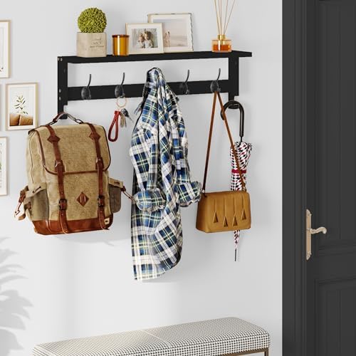 AMBIRD Coat Rack Wall Mount with Shelf, 28.9 Inches Coat Hooks Wall Mounted with 5 Hooks, Hat Wall Hooks for Hanging in Entryway, Living Room, Bathroom, Bedroom (Black, 28.9 * 4.5 inches) - Image 3