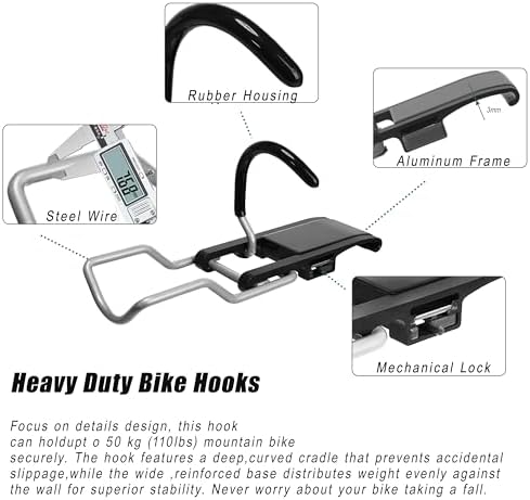 Wall Bike rack, Fits Max 3 Inch for Mountain Bike eBike, 110 lbs Weight Capacity, with Extra Helmet Hook, Modular Hook Track Design Heavy duty Wall mount Bicycle Hanger for Garage Storage - Image 4