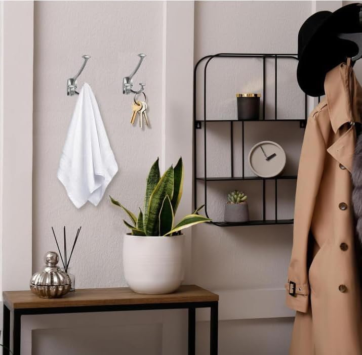 10 Pack Brushed Satin Nickel Hooks Large Wall Mounted Decorative Solid Heavy-Duty Double-Sided Coat Hooks Triple Coat Hook Towels Coats Robes Towels Bag Bathroom Three Prong Coat Hook - Image 3