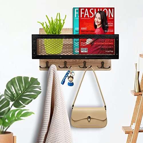 Wooden Wall Key Rack Organizer with 4 Double Hanging Hooks, Wall Mount Key Hanger for Entryway, Storage, Living Room, Hallway, Kitchen - Image 6