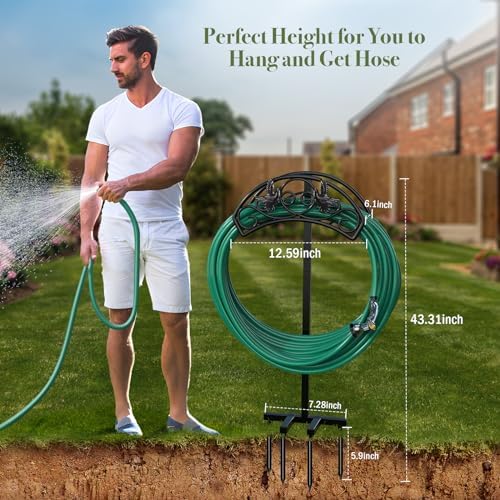 Winpull Garden Hose Holder Detachable, Heavy Duty Metal Water Hose Hanger Freestanding Hose Organizer Hose Holders for Outside (Black) - Image 3