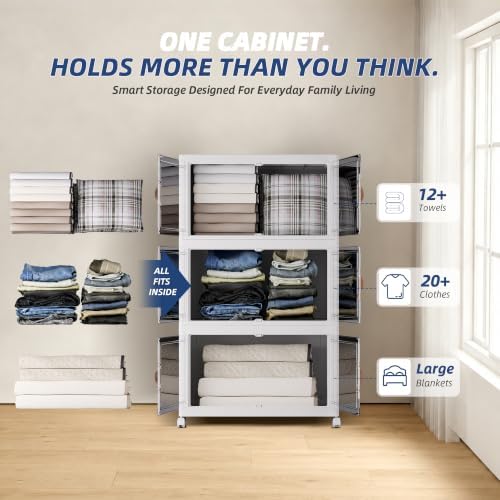 SAILUN 507QT/126Gal Stackable Storage Bins with a Lid, Collapsible Storage Bins With Doors, Folding Cabinet for Home Closet Organization,3 Pack-30 W x 19.7" D x 49.6" H White - Image 5