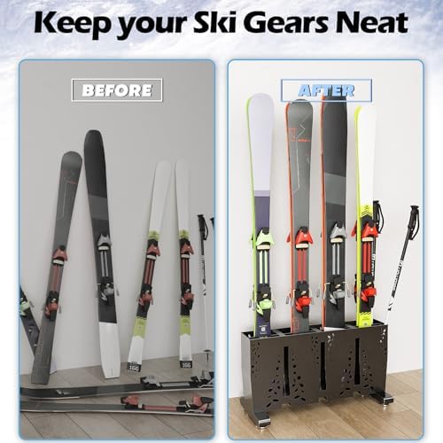 TOCRETOARE Heavy Duty Metal Ski Storage Rack, 4 Pair Freestanding Steel Ski Holder, Floor Stand Ski Organizer Rack, Snowboard Floor Stand Organizer for Garage and Home - Image 4