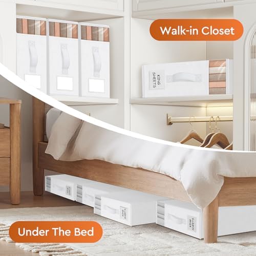StorageTastic 8 Pack Bed Sheet Closet Organizers and Storage,Sturdy Foldable Storage Containers with Window and Label,Storage and Organization for Bedding Sheets,Duvet Covers,Blankets (White) - Image 6