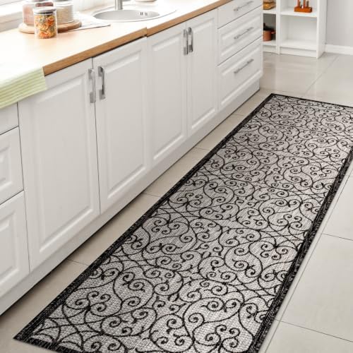 Eyely Filigree Weave Runner Rug 2X10 Lt Gray/Black, Indoor Outdoor Rug by eyely