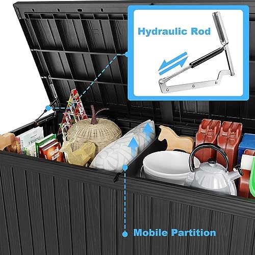 Vixzen 200 Gallon Deck Boxes Outdoor Waterproof, Lockable Storage Box for Patio Cushions Storage Furniture, Garden Tools, Pool Supplies, Weatherproof and UV Resistant (Black, 200 Gallon) - Image 3