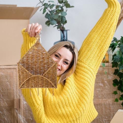 Gerrii Wicker Key Holder for Wall Rattan Mail Shape Holder with 5 Hooks - Image 6