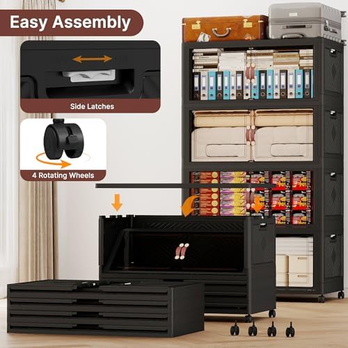 1136QT Extra Large Stackable Storage Bins with Lids & Wheels & Door, - Image 6