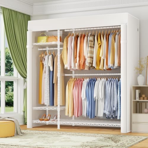 ULIFHOME F7C Clothes Rack with Cover, Covered Clothing Rack Heavy Duty - Image 2