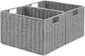 Vagusicc Wicker Storage Basket, Set of 2 Hand-Woven Paper Rope Wicker Basket, Small Storage Baskets for Organizing Toilet Paper Basket, Foldable Large Cube Storage Organizer Bins for Shelves (Grey) by Vagusicc