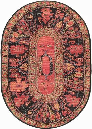 Unique Loom Outdoor Tribal Collection Area Rug - Quepos (2' 2" x 3' 1" Oval Multi/Black) - Image 3