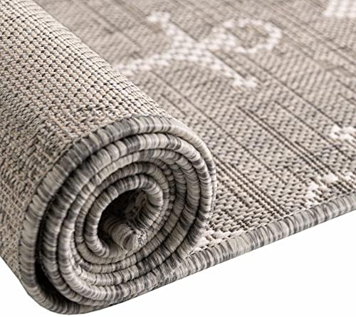 Unique Loom Outdoor Coastal Collection Area Rug - Ahoy (5' 3" Round, Gray/ Ivory) - Image 5