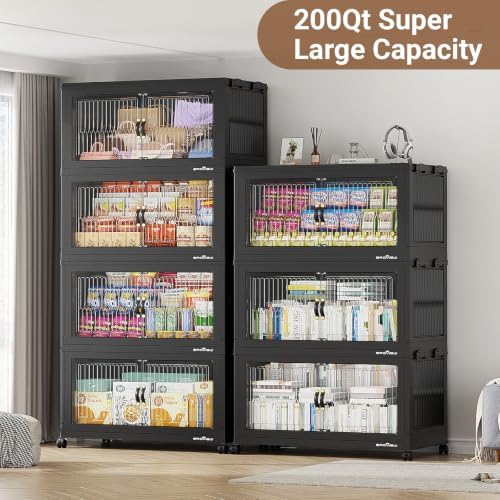 BROVIEW 800Qt Stackable Storage Bins with Lid for Home Dorm, 4Pack Black - Image 5
