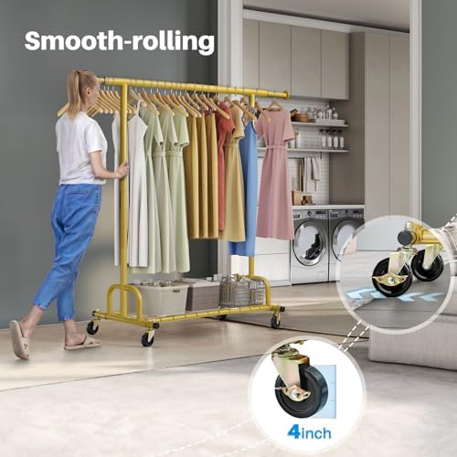 HOKEEPER Clothing Rack Gold Clothes Rack Heavy Duty Garment Rack for Hanging Clothes 525LBS Commercial Clothing Racks with Wheels for Bedroom, Laundry, Balcony, Living Room 22" D x 75" W x 71" H - Image 3