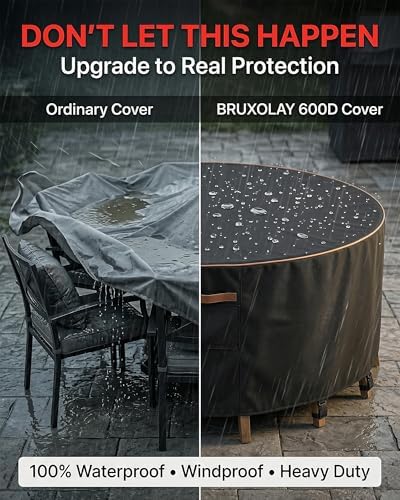 Round Outdoor Patio Furniture Cover, Heavy Duty 600D Waterproof Cover for Table & Chair Set or Sofa Set Covers, Windproof,UV Resistant, All-Season for Backyard,Deck,Garden,96" L x 96" W x 28" H,Black - Image 5