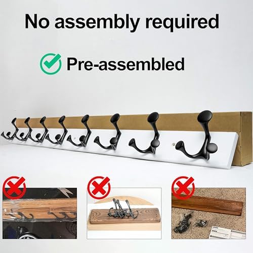 WEBI Coat Rack Wall Mount,36" Solid Wood Coat Hooks Wall Mounted Coat Hanger,16" Hole to Hole,Heavy Duty Hook Rack Rail,6 Triple Hooks for Hanging Coats,Jacket,Clothes,Hat,Backpack,White,2 Packs - Image 6