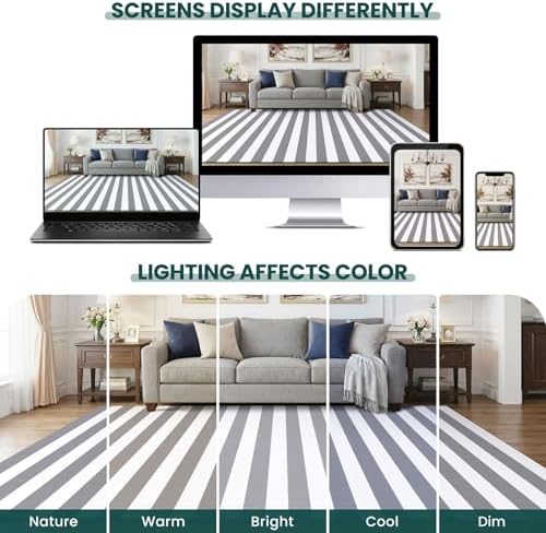 KOZYFLY Striped Rug 4x6 ft Cotton Woven Front Door Rugs, Gray and White - Image 6
