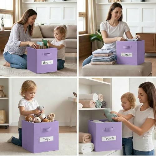 Storage Bins,13" Cube Storage Bin with Labels,10pcs,Purple - Image 6