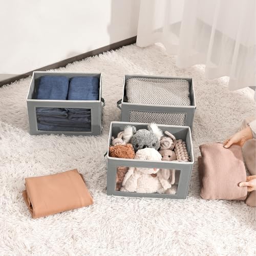 Homsorout Clothes Organizers and Storage - 6 Pack Large Storage Box with Lids, Foldable Closet Organizer with Lids, Decorative Basket Bins for Home, Dorm, Closet, Grey - Image 4