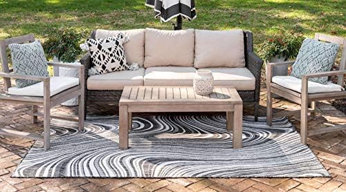 Unique Loom Outdoor Modern Collection Area Rug - Pool (4' 1" x 6' 1" Rectangle, Charcoal/ Gray) - Image 3