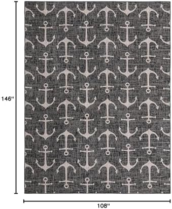 Unique Loom Outdoor Coastal Collection Area Rug - Ahoy (9'x 12' 2" Rectangle, Charcoal/ Ivory) - Image 2