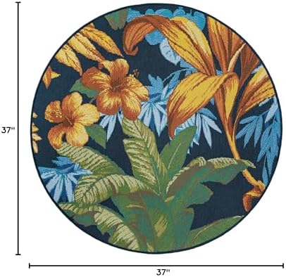 Unique Loom Outdoor Botanical Collection Area Rug - Calypso (3' 1" Round, Multi/ Light Blue) - Image 2