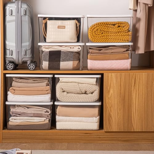 4-Piece Set,Plastic Storage Bin with Lid,Large Storage Containers,Stackable Lidded Storage Boxes for Cabinets, Clothes, Toys, Books (clear 4XL(with wihte lid)) - Image 5