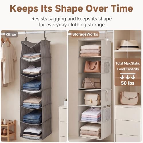 StorageWorks Hanging Closet Organizer, 6-Shelf with 2-in-1 Design, Ivory - Image 6