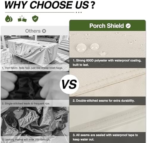 Porch Shield Waterproof Rectangular Patio Table Cover 108 x 70 inch, Beige - Image 3
